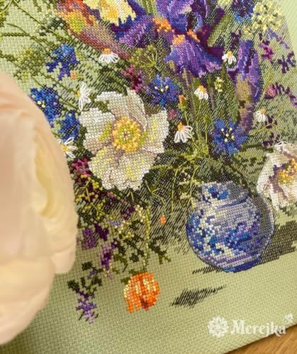 Merejka Irises and Wildflowers Counted Cross Stitch Kit K-249, Floral