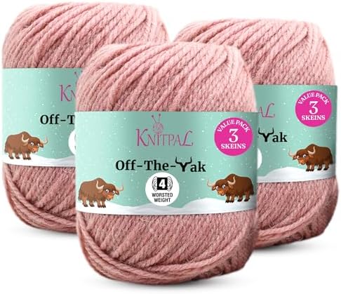 Off-The-Yak Wool Yarn Worsted Weight, 3-Pack (360Yds/300G), Pale Pink