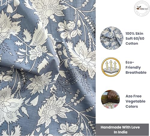 100% Cotton Fabric by the Yard, Hand Block Print Fabric for Sewing