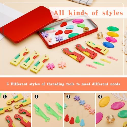 Fedmut 33 Pcs Needle Threaders Set, 5 Types Plastic Needle Threading