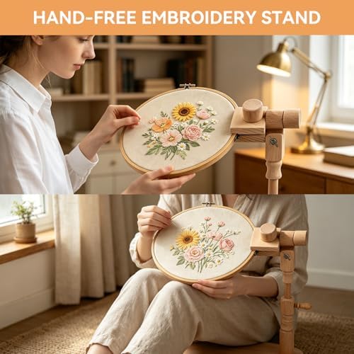 Embroidery Hoop Stand, Adjustable Rotated Wooden Embroidery Hoop