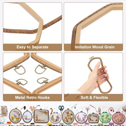PATIKIL 6 Pieces 4.5" x 4.5" Octagonal Embroidery Hoops Frame, Brown