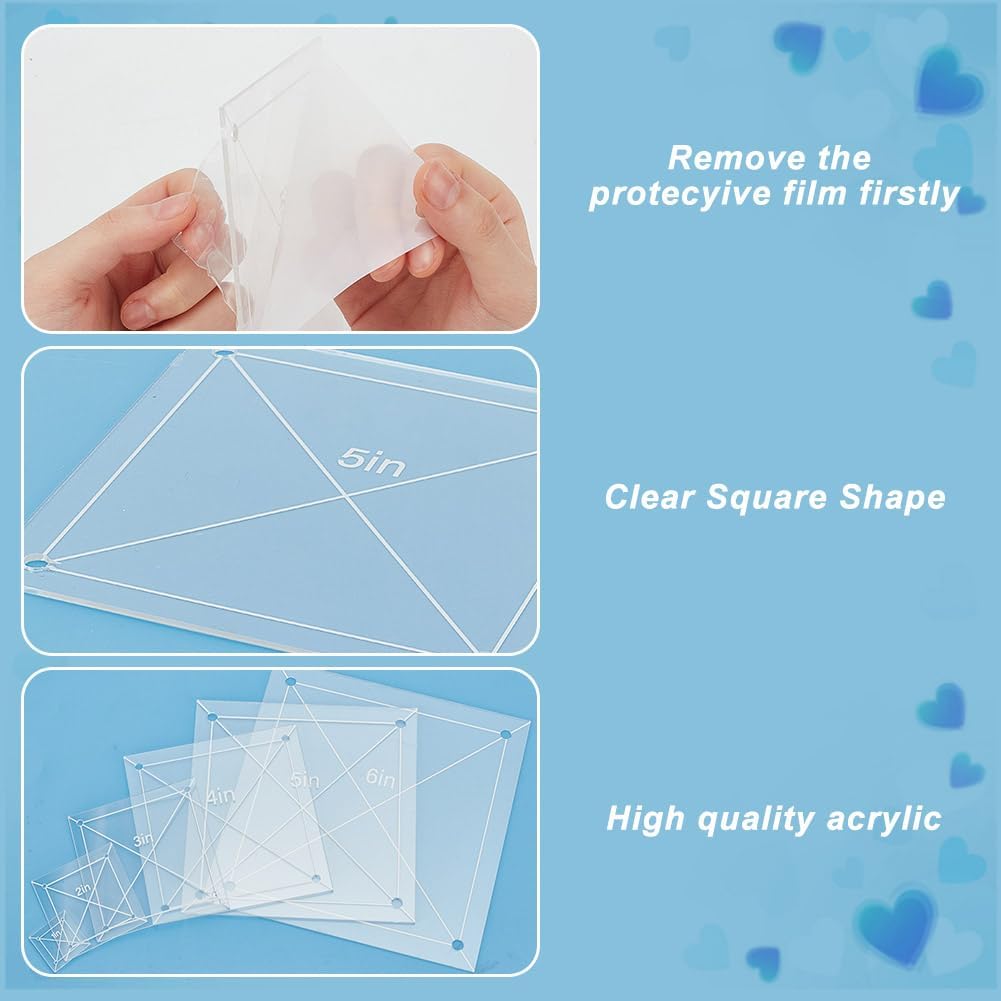6Pcs Quilting Template Acrylic 1-6" Clear Square Templates for