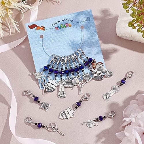 NBEADS 15 Pcs Knitting Stitch Markers, 5 Styles Antique Silver Alloy