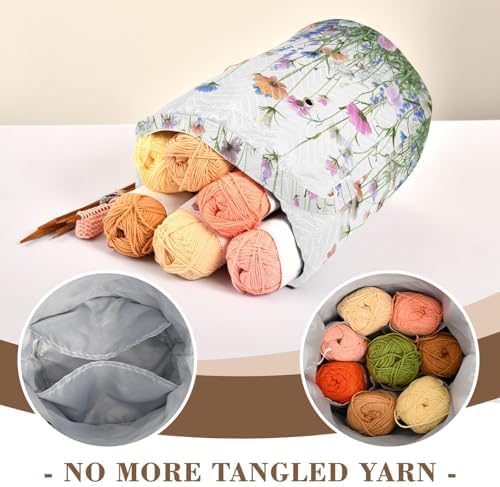 Tatenale Crochet Bag Yarn Bag Knitting Project Bag with Pockets and