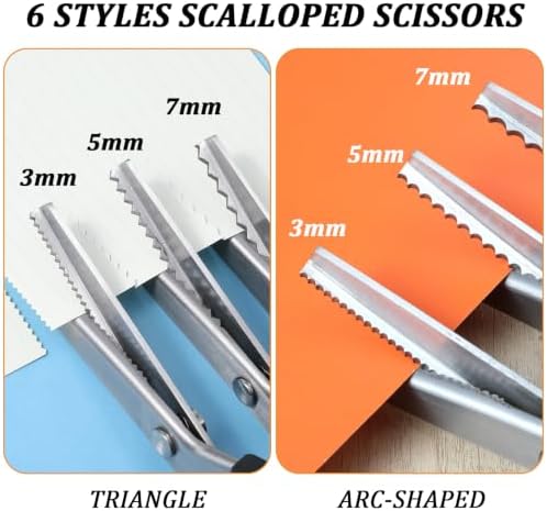 6 Pcs Pinking Shears for Fabric Cutting, 7/5/3mm Scalloped, 7/5/3mm