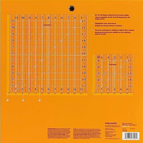 Fiskars 2-Piece Square Sewing Ruler Set, 6.5" x 6.5" and 12.5" x 12.5"