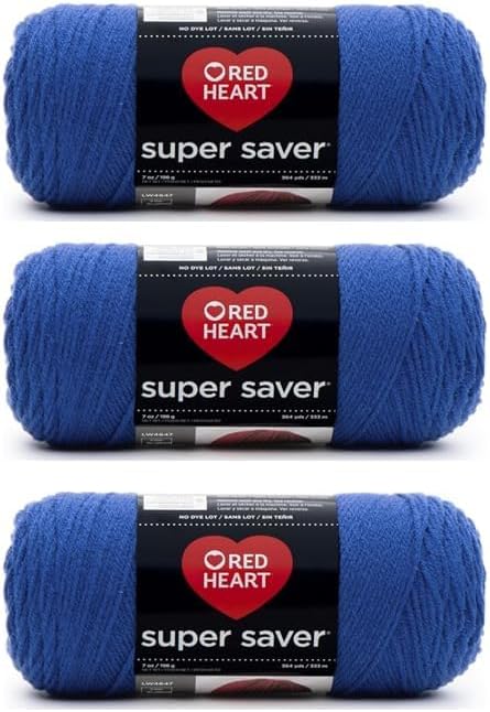 Red Heart Super Saver Yarn for Crocheting & Knitting, Royal, 3-Pack
