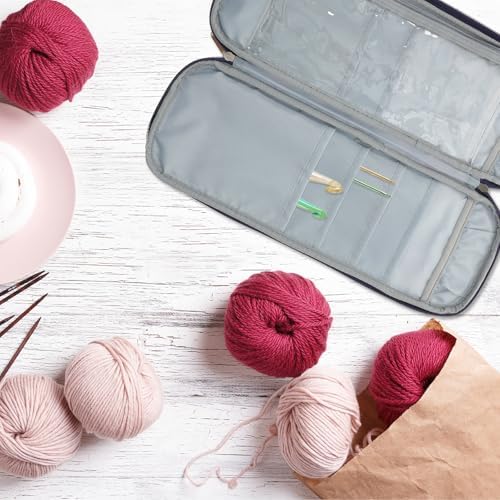 Crochet Hook Organizer Bag with Zipper Double Layer Oxford Cloth