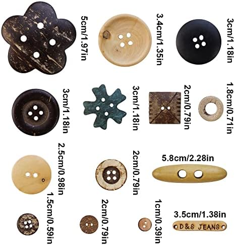 600 Pcs Wooden Buttons Assorted Sizes Mixed Colors Coconut Shell for