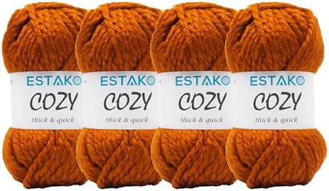 Estako Cozy Thick & Quick Yarn, 20% Wool 80% Acrylic, Dark Orange