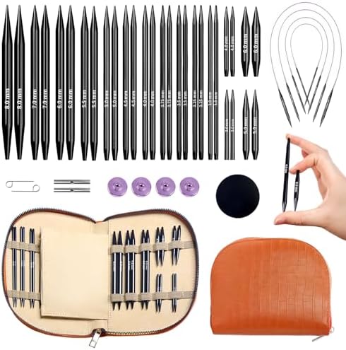 Yarniss 15 Pairs Interchangeable Circular Knitting Needles, Case