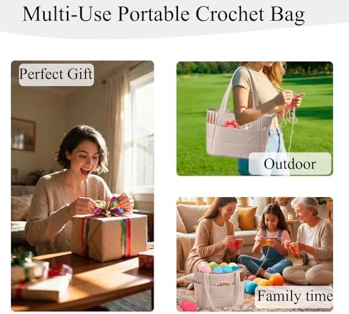 Crochet Bag for Yarn Storage, Puffer Knitting Bag with Soft Handles