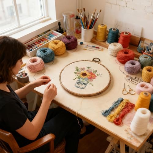 ZESHIHAOGUO 15 Pcs Round Embroidery Hoops - Rubber Ring Imitated Wood