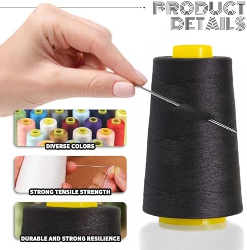 Black & White Polyester Thread, 4-Pack 12,000 Yds, for Serger &