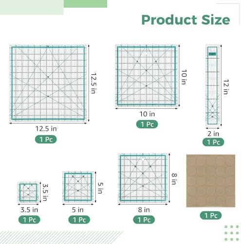 6 Pcs Acrylic Quilting Ruler Set, Square & Rectangular Templates