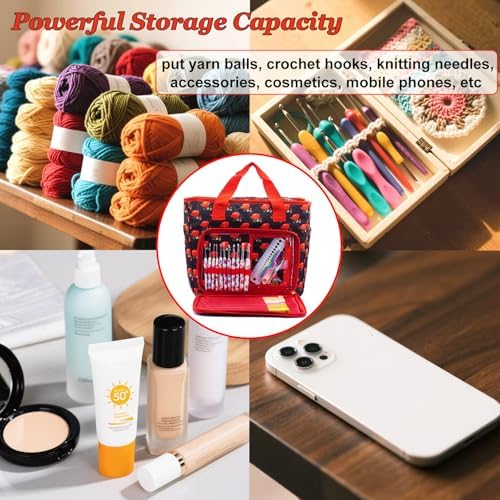 Knitting Bags and Totes Organizers Large Yarn Bags(Red Rose)