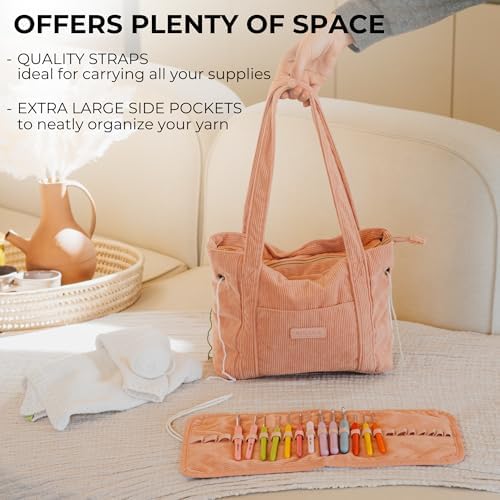 KIBAGA Corduroy Yarn Bag for Crochet Projects