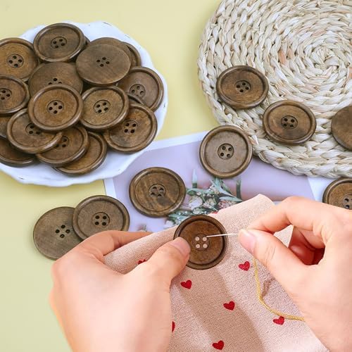 YAKA 40pcs Round Wood Buttons 4 Holes for Sewing Clothing,Sewing