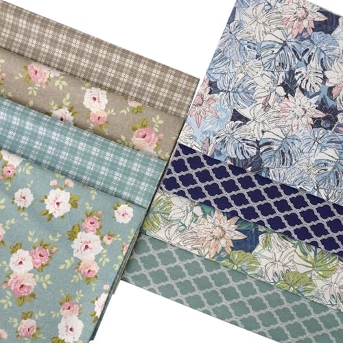 8Pcs 18 x 22 Inch Cotton Fabric Bundle - Floral Stripe