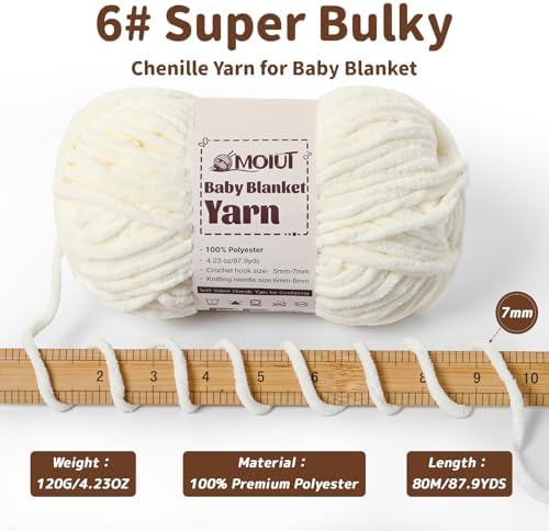 Fluffy Chunky Yarn for Crocheting, Chenille Crochet Yarn 6 Super