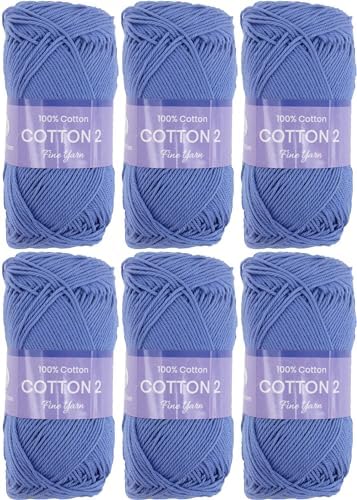 ThreadArt Cotton Crochet Yarn, Fine #2 Sport, 6 Pack 165yd, Periwinkle