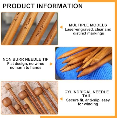 yeloumiss 7 Pairs Bamboo Knitting Needles Set Long Wooden Knitting