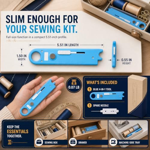 4-in-1 Sewing Needle Threader Tool with Magnifier, Magnet and Seam