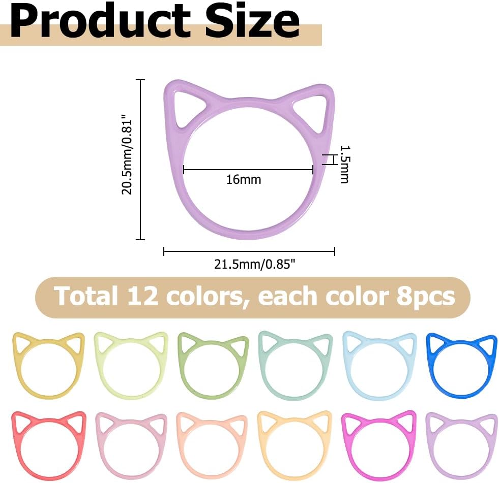 Hobbspring 96Pcs Cat Head Stitch Markers 12 Colors Baking Painted Iron