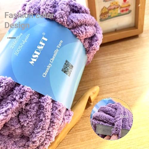 MSD&FT 4 Skeins of Chunky Chenille Yarn,Hand Knitting Yarn, 8