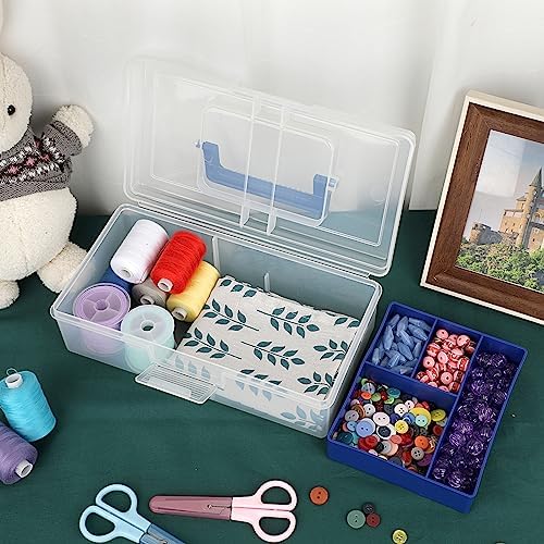 BTSKY Clear Plastic Storage Box with Removable Tray Multipurpose