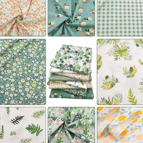 8Pcs 20 x 20 Inch Green Cotton Quilting Fabric Bundle
