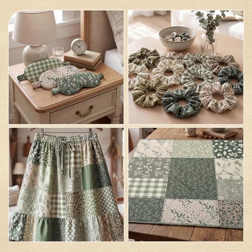 Hahafelt 80 Pcs 10''x10'' Sage Green Floral Quilting Fabric Square