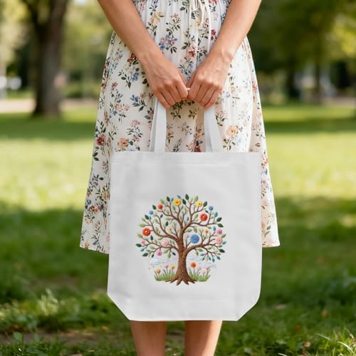 ERKOON Embroidery Canvas Tote Bag Kit, Tree