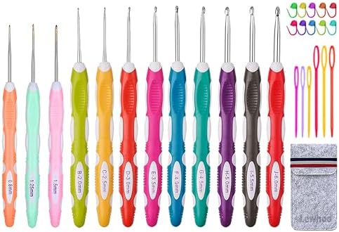 Lewhoo 12PCS Ergonomic Crochet Hooks Set with Case, Size from