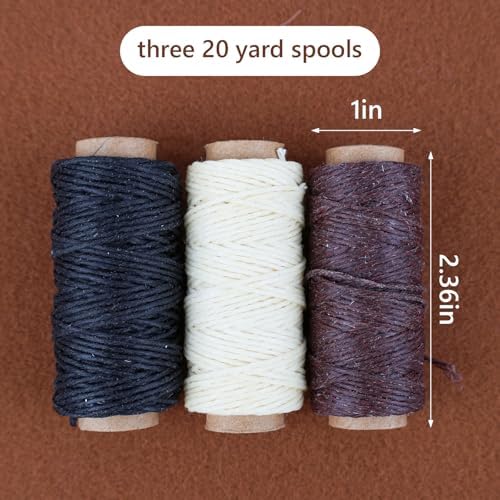 Lineco Waxed Linen Thread, 20 Yards, 3 Spools-Natural, Black, Brown