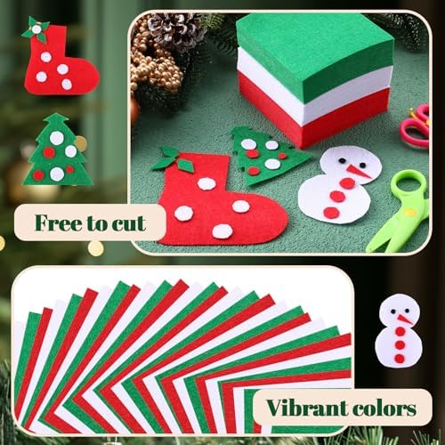 Tatuo 96 Pcs Christmas Felt Fabric Sheets 4 x 4‘’ Stiff Craft Felt,3