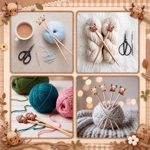 Marsui 8-Piece Highland Cow Knitting Needle Stoppers
