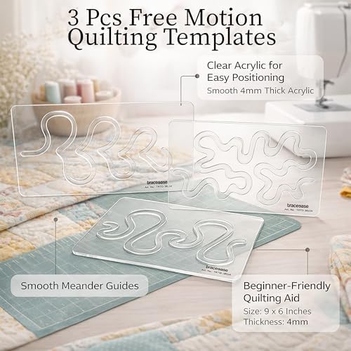 Traceease Free Motion Quilting Template Set, 3 Piece Clear Acrylic