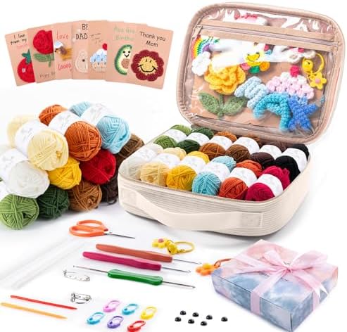 MYBAGZING Crochet Kit for Beginners, Complete Starter Set with Yarn, Ergonomic Crochet Hooks, Needles - Field & Needlecraft