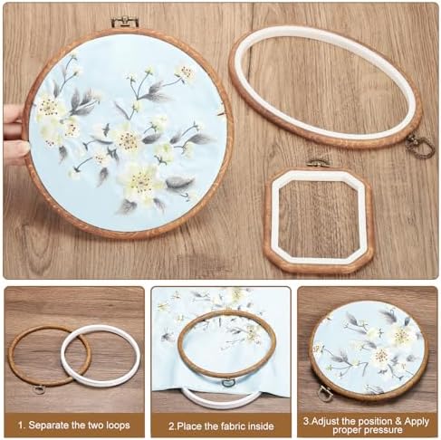 PATIKIL 10Pcs 4.7"x3.5" Embroidery Hoops Frame Imitated Wood Oval