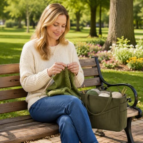 STHF Canvas Yarn Storage Bag, Crochet Bag Organizer with Multiple