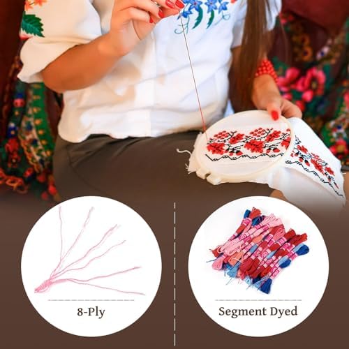 24 Skeins Friendship Bracelet String Red Blue Embroidery Floss Cross