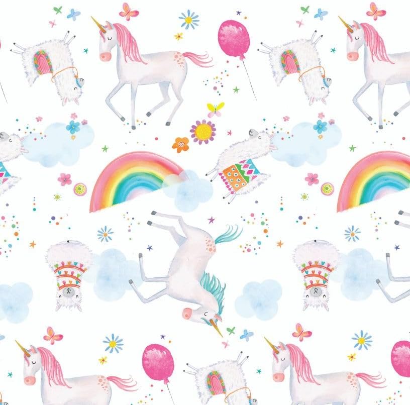 Flannel Unicorns Rainbows Flowers Balloons Fairytale Girls Kids White