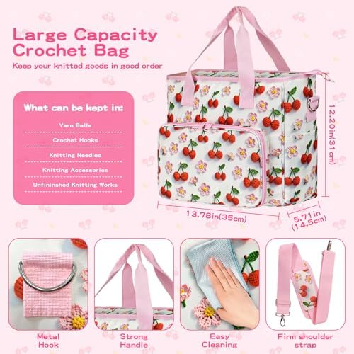Large Crochet Bag for Yarn Storage - 6-Pocket Knitting Tote Organizer