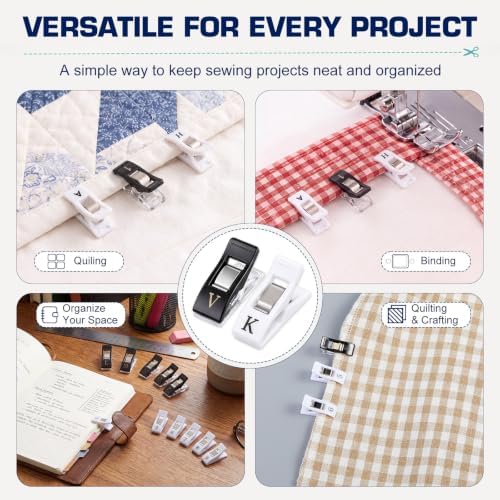 72 Pcs Classic Alpha Sewing Clips for Quilting, Black, White