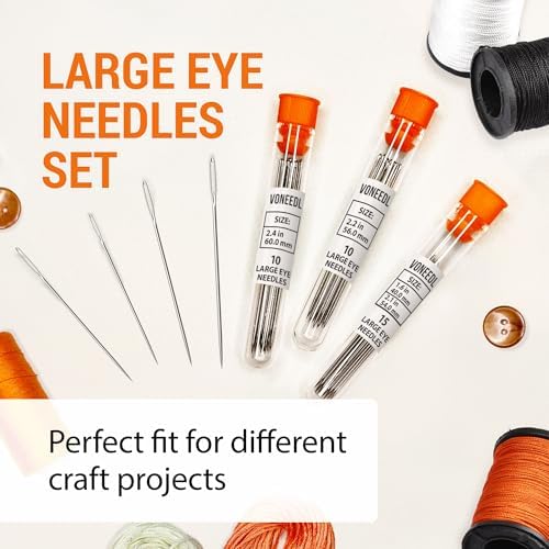 Waxed Sewing Thread (3 Colors), Heavy Duty Needles (11 PCS) Large Eye