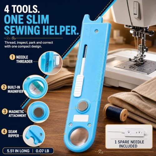 4-in-1 Sewing Needle Threader Tool with Magnifier, Magnet and Seam