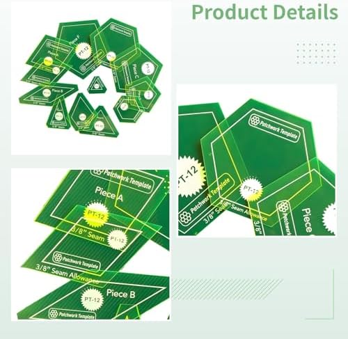 12-Piece Acrylic Ruler Set for Quilting, Multipurpose Templates for &