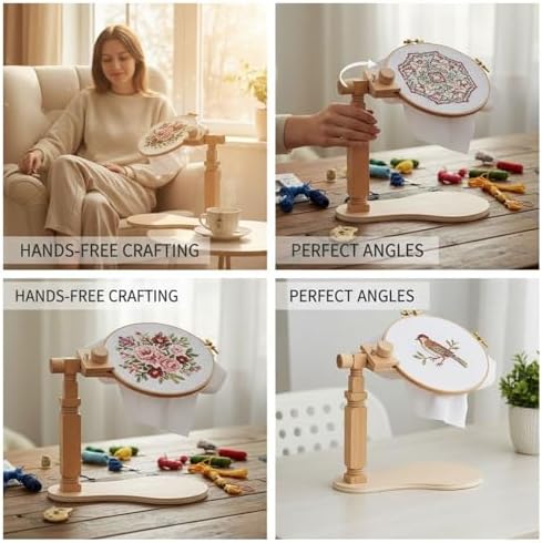 Embroidery Hoop Stand for Desktops, Beech Wood Adjustable Rotating